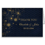 blue gold Snowflakes Winter wedding Thank You Card