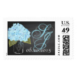 Blue Hydrangea Chalkboard Mason Jar Wedding Stamp