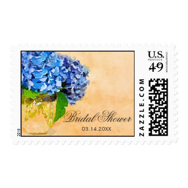 Blue Hydrangea Watercolor Mason Jar Bridal Shower Stamps
