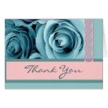 Blue & Pink Lace Roses Thank You Bridal Shower Card