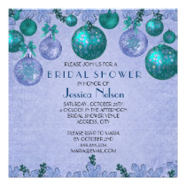 Blue Winter Holiday Ornaments Bridal Shower Card