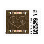 Blush Rustic Love Carved Initials Heart Wedding Stamp