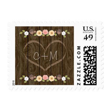 Blush Rustic Love Carved Initials Heart Wedding Stamps