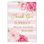 Blush Stripes Pink Floral Bridal Shower Thank You Card