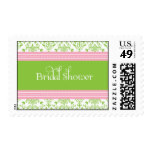 Bridal Shower Pink & Green Damask Wedding Stamp