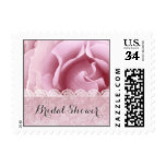 BRIDAL SHOWER Pink Rose Lace Damask A03 Postage Stamp