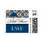 Bridal Shower Postage Stamps Navy Blue Damask