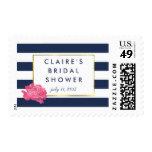 Bridal Shower Postage Stamps | Navy Stripe & Peony