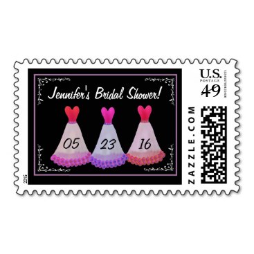 Bridal Shower Stamp PINK RED PURPLE Heart Dresses