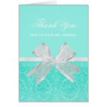Bridal Shower Thank You Chic Aqua Damask White Bow Card