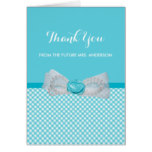 Bridal Shower Thank You Chic Aqua Gingham Cute Bow Card