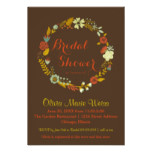 Brown Floral Circle Wreath-3x5Bridal Shower Invite