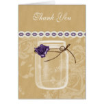 burlap and purple rose mason jar thank you card