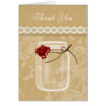 burlap and red rose mason jar thank you card