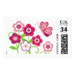 Butterfly Garden Pink Raspberry and Green Postage Stamp