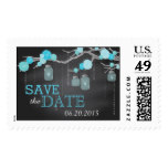 Chalkboard Blue Roses on Branch Save the Date Postage Stamp