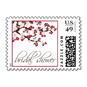 Cherry Blossom Bridal Shower Invite Stamp (red)