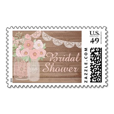 Chic Lace Mason Jar & Wood Bridal Shower Stamp