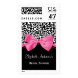 Chic Leopard Print Bridal Shower With Pink Ribbon Postage Stamp