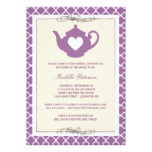 Chic Tan & Purple Teapot Bridal Shower Tea Party Card