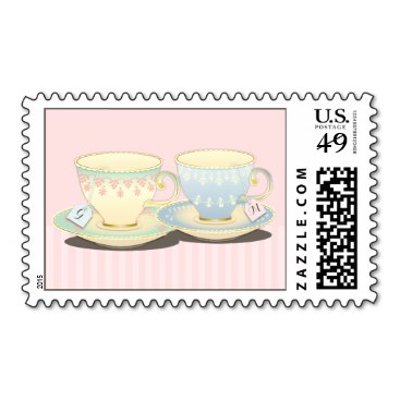 Chic Teacup Duet Personalized Tea Party Stamp