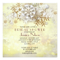 Christmas Elegant Gold Snowflakes Bridal Shower Card