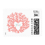 Coral Heart Aqua Beach Wedding Custom Stamp
