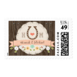 Coral Monogrammed Horseshoe Wedding Stamp