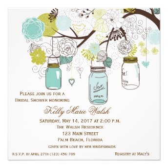 Country Rustic Mason Jar Bridal Shower Invites Personalized Announcement