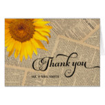 Country Sunflower Vintage Old Newspaper Thank You Card
