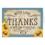 Country Sunflowers Gingham Check Rustic Thank You Card