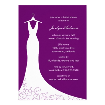 Couture Gown Bridal Shower Invitation (Purple) Personalized Invitations