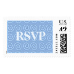 Cream and Blue RSVP Swirls Invitations Postage Stamp