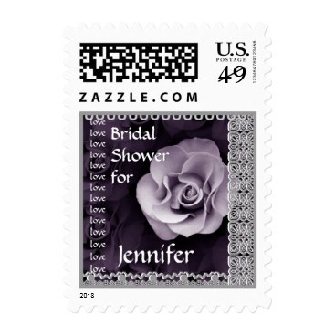 Custom Name Bridal Shower PURPLE Rose Stamp
