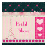 Cute Eiffel Tower Pink Polka Dots Bridal Shower Card