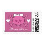 Cute Pink Cartoon Skull Bride Bridal Shower Postage Stamp