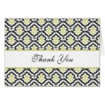 Damask Black & Chartreuse Thank You Note Card