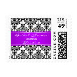 Damask black purple Bridal shower Postage