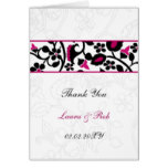 damask pink wedding thank you card