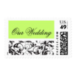 Damask Wedding Stamps Black and Lime Swirls
