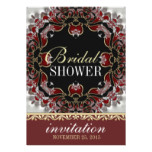 Deep Red Silver Satin Bridal Shower Invitations