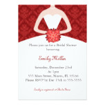 Dress Invitation Bridal Shower Red Damask