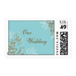 Elegant Blue and Brown Floral Postage Stamp