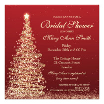 Elegant Christmas Bridal Shower Red Gold Card