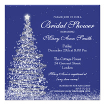 Elegant Christmas Bridal Shower Silver Navy Card