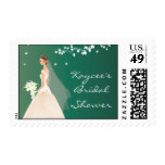 Elegant Emerald Green Bride Bridal Shower Postage Stamp