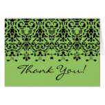 Elegant Green & Black Damask Thank You Note Card