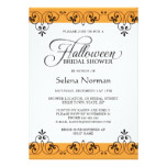 Elegant orange damask Halloween bridal shower Card