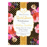 Elegant Pink Flowers Gold Polka Dots Bridal Shower Card