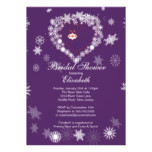 Elegant Purpl Snowflake Heart Winter Bridal Shower Card